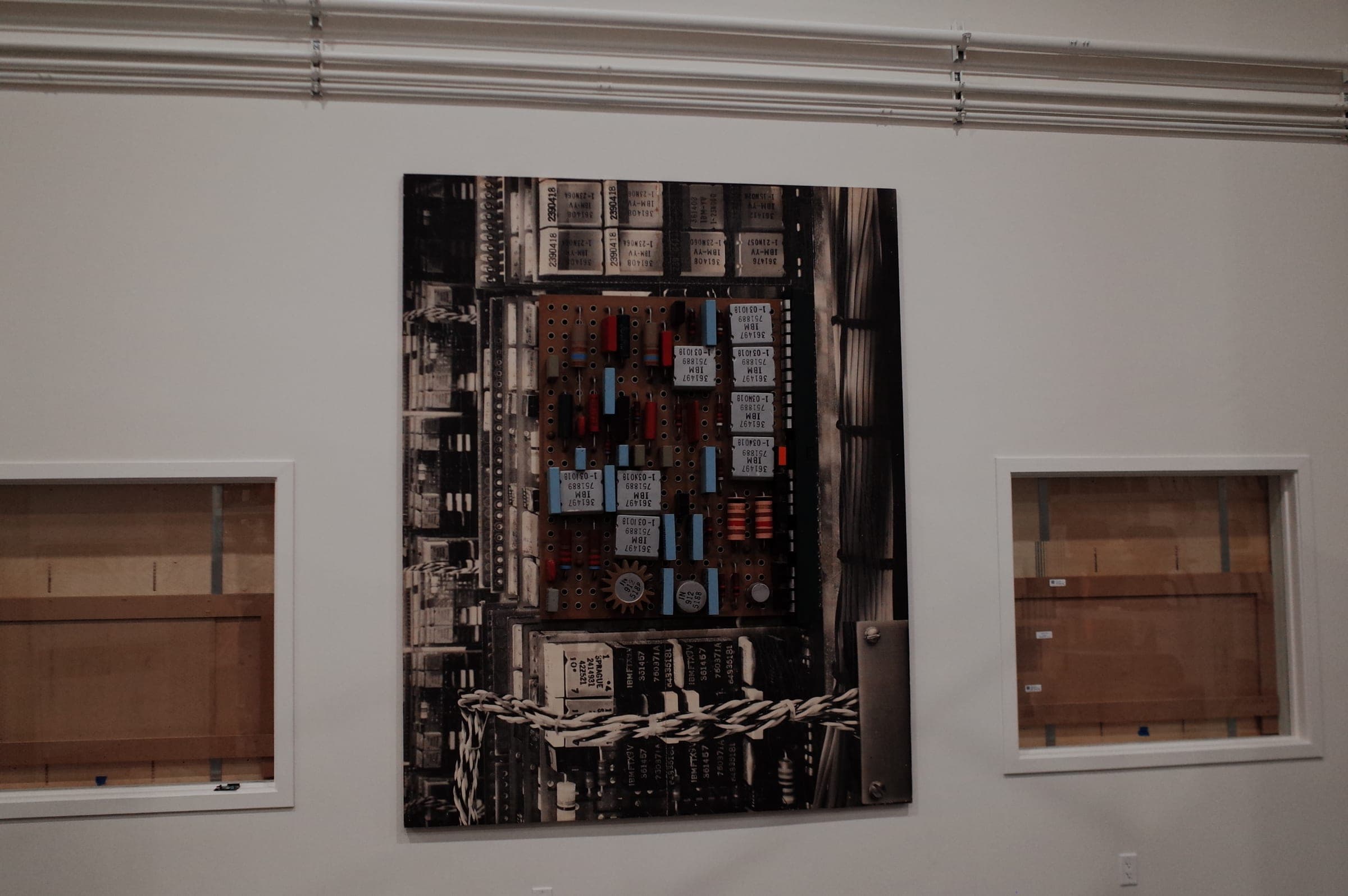 Circuit board photograph on the wall