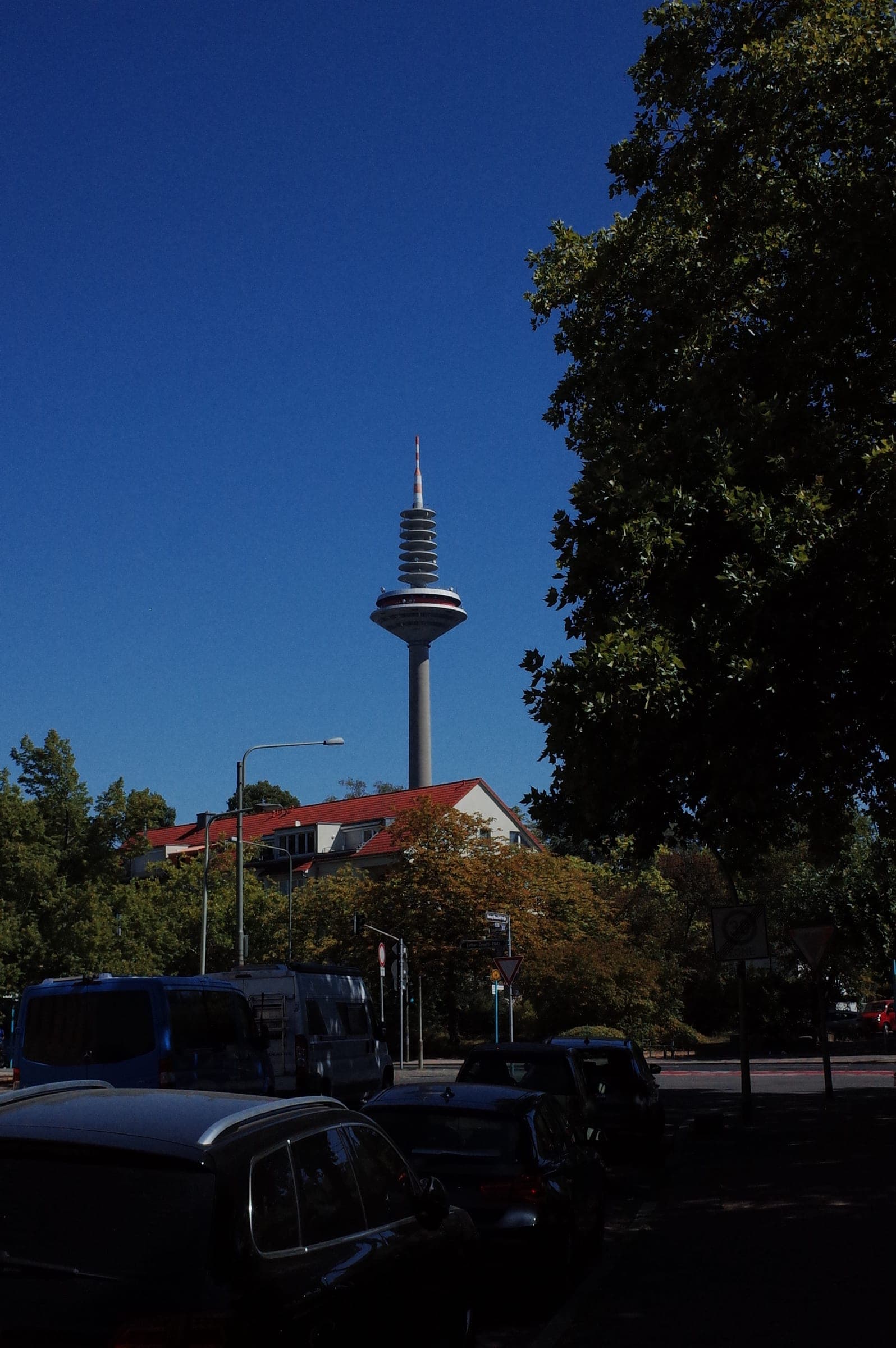 Europaturm TV tower behind trees
