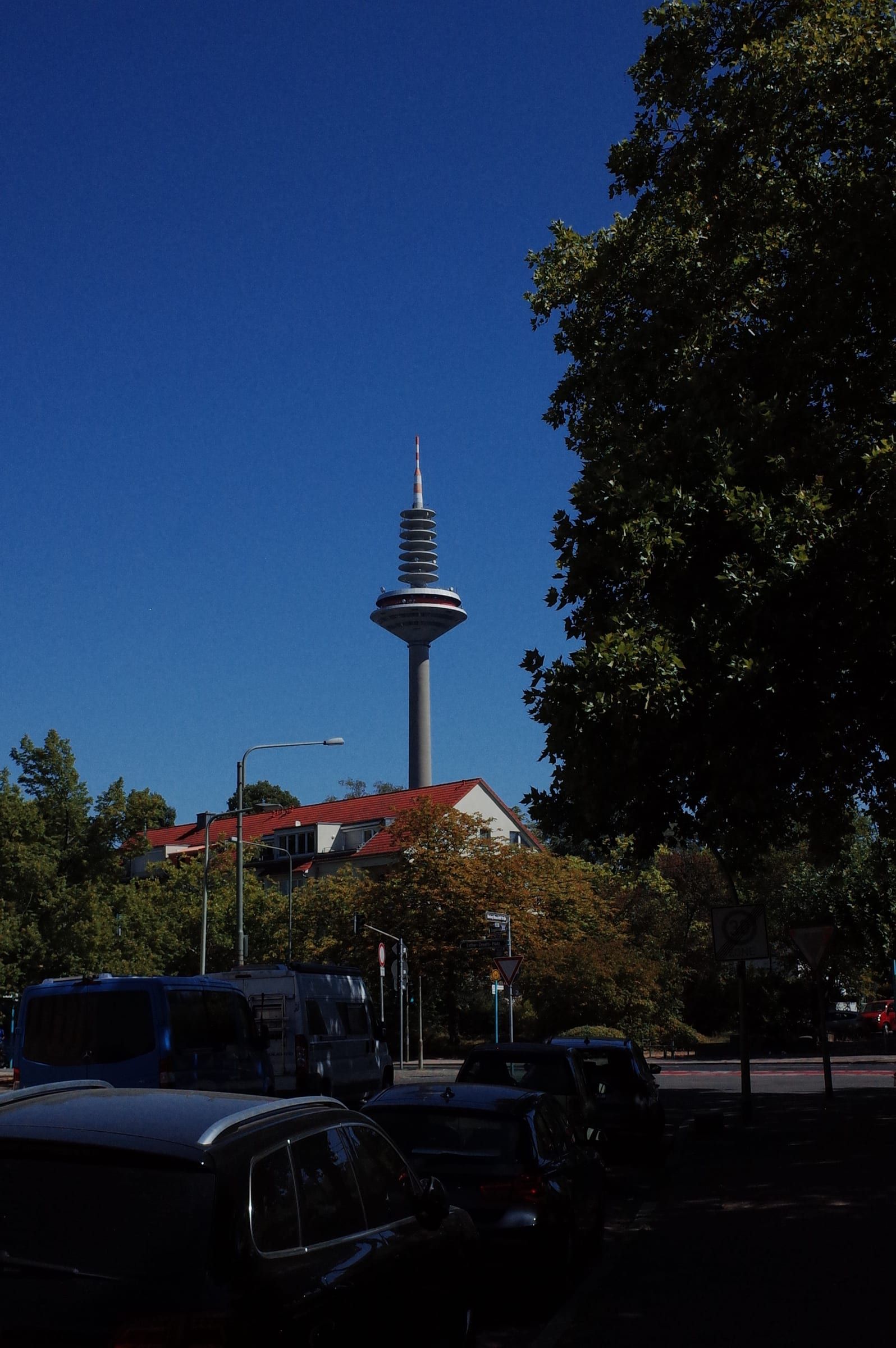 Europaturm TV tower behind trees